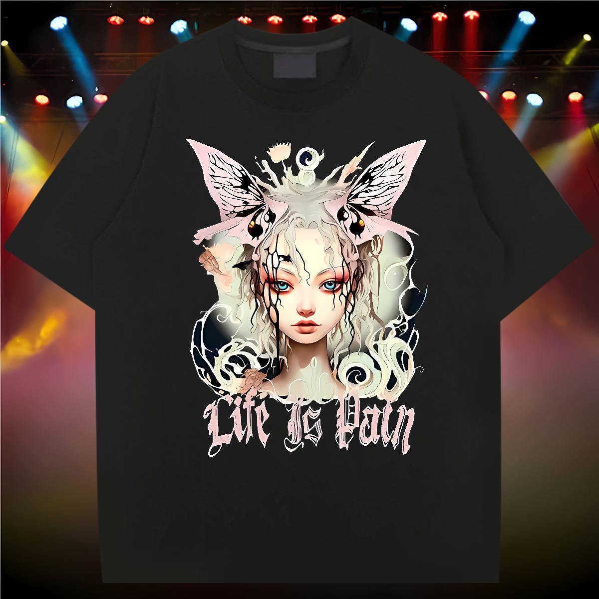 Cool Design Butterfly Girl Man T Shirts Anime Printing Street Men Tops Tees 230g 100% Cotton Fashion Casual Breathable DIY Printed Clothings