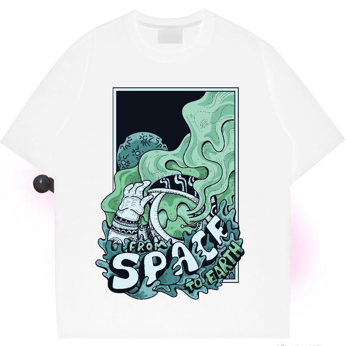 Lady Couples T Shirts 230g Cotton universe Home Outdoor T shirt Breathable Crew Neck Cartoon Anime Top Tees