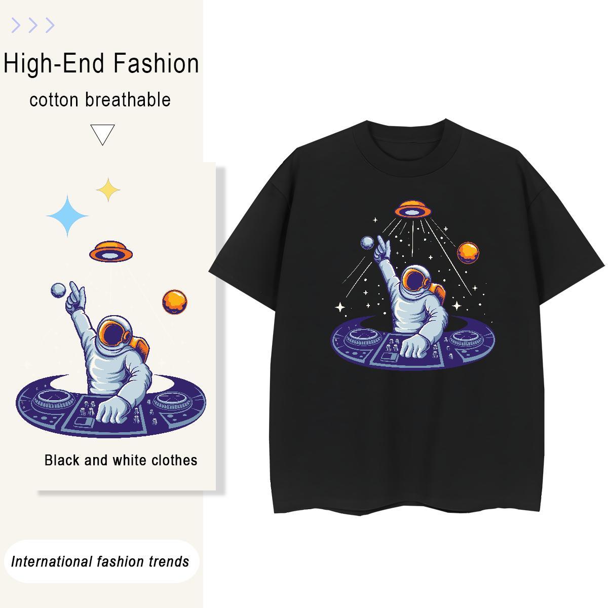 Nice Womens Tshirts 100% Cotton 230g cosmonaut Beach T shirt Crew Neck Anime Oversized Top Shirts