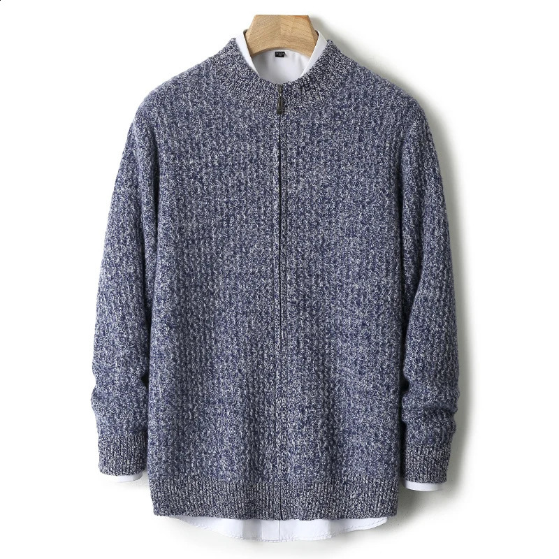 Autumn And Winter -Selling 100% Wool Cardigan Men Stand Collar Long Sleeve Business Casual Warm Coat Zipper Sweater. 240821