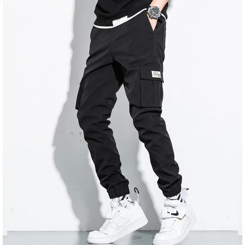 Spring/Summer Mens Cotton Cargo Pants Plus Size Sports Drawstring Cargo Pants Fashion Casual Mens Jogging Pants Bermuda Mens 240822