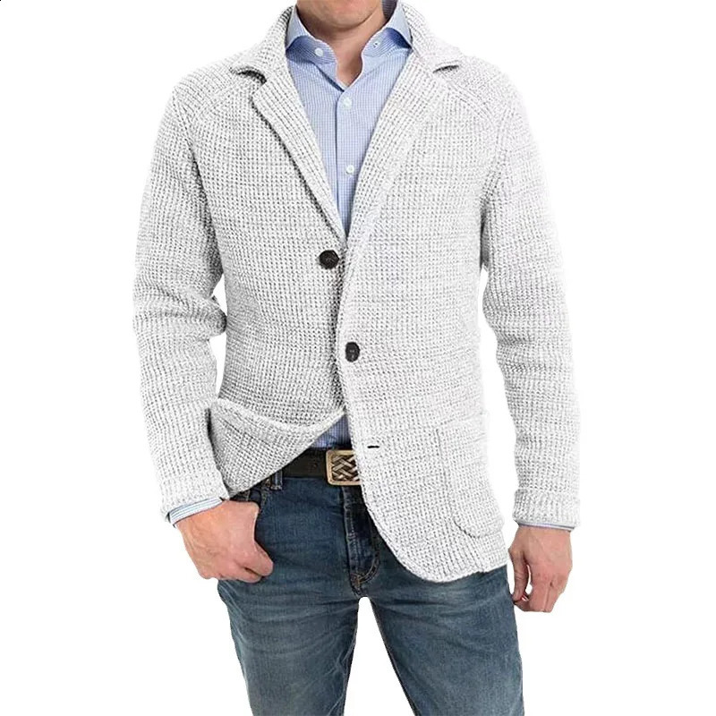 British Style Mens Clothing Knit Cardigan Autumn Winter Fashion Single Breasted Black Stand Collar Knit Sweater Coats Men 240821