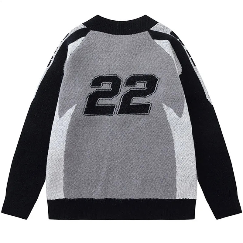 Vintage sweater jacket Y2K knit patch work racing motorcycle baseball full zipper hiphop Harajuku graphic streetwear 240821