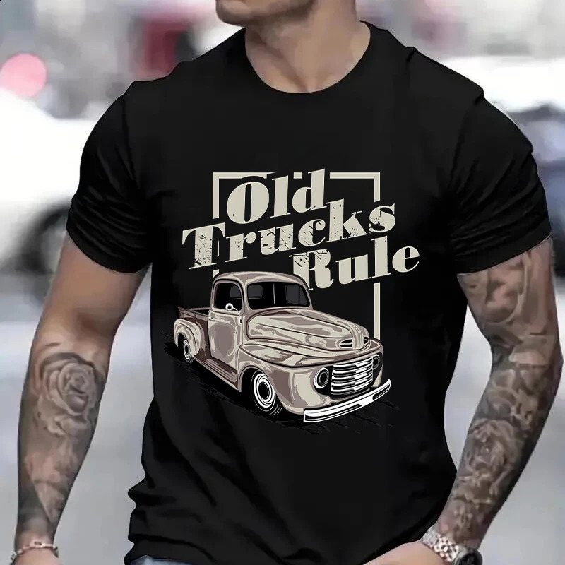 Mens Tshirt Fashion Vintage Car Rules Printed Cotton Short Sleeve Street Clothing Summer Casual Top 240822