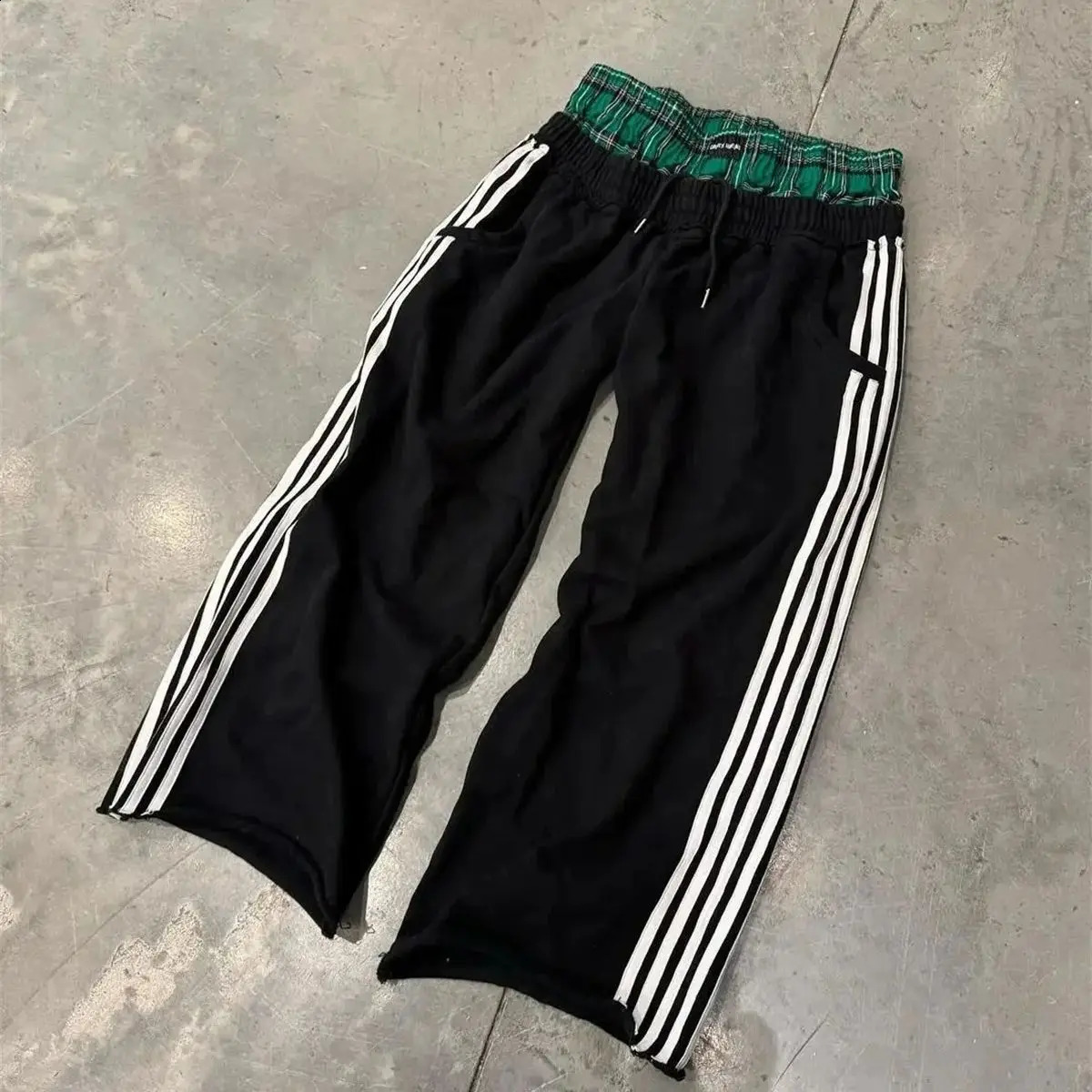 Y2k Striped Casual Women Pants Fashion Retro Harajuku Loose Sweatpants Splice Lattice High Waist Trousers In Hip Hop 240821