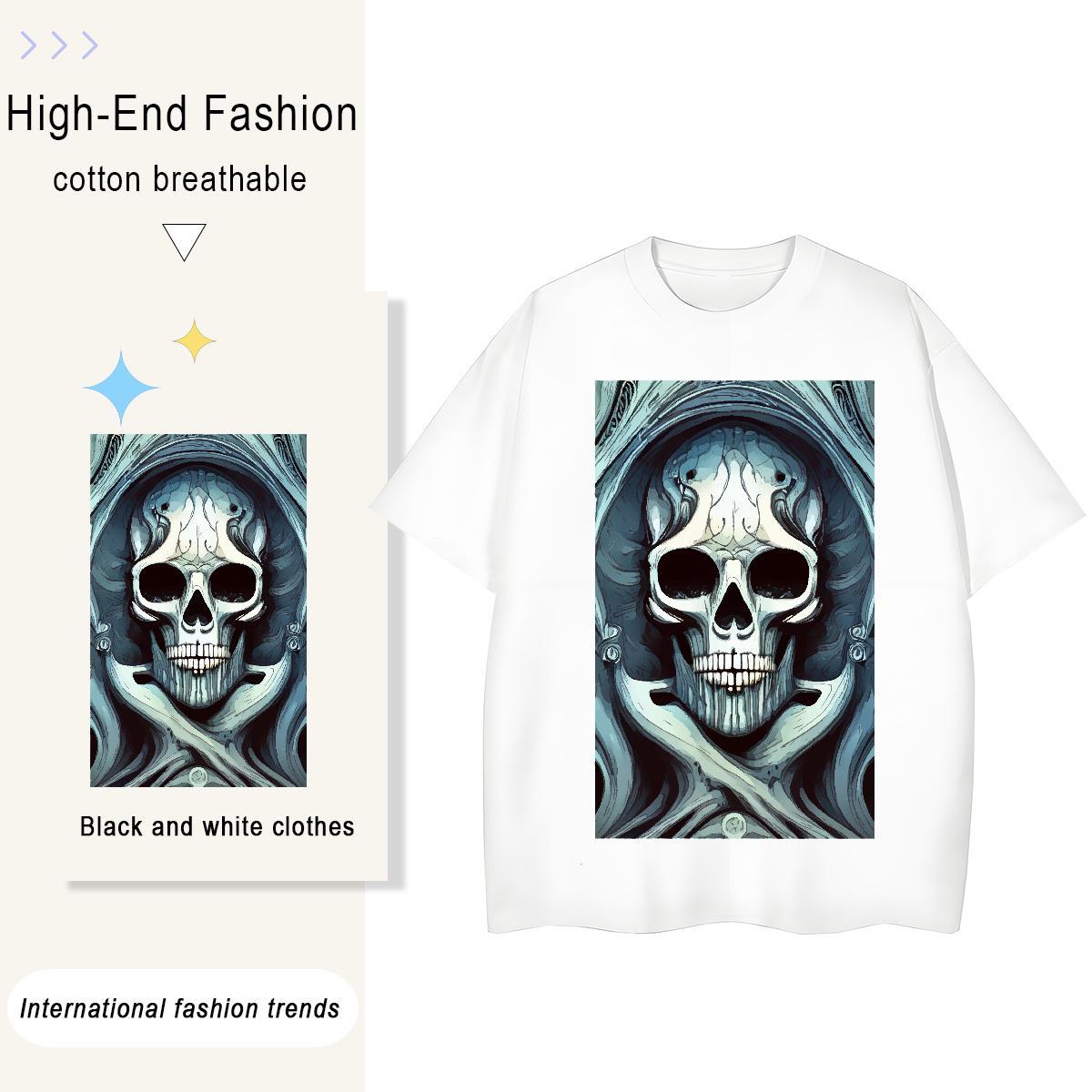 Fashion New Women T Shirts 100% Cotton 230g Breathable Short Sleeve Street Casual skull Lady T shirt Female DIY Logo Clothings