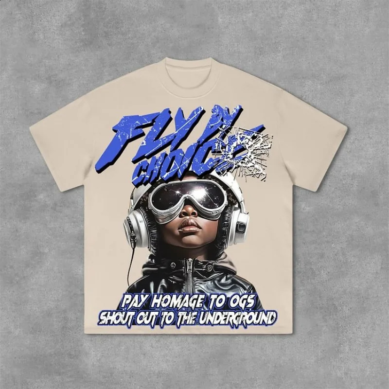 Fly by Choice Flame Boy Graphic Print Cotton Tshirt Mens Y2K Summer Short Sleeve Retro Oversized Womens Top 240822
