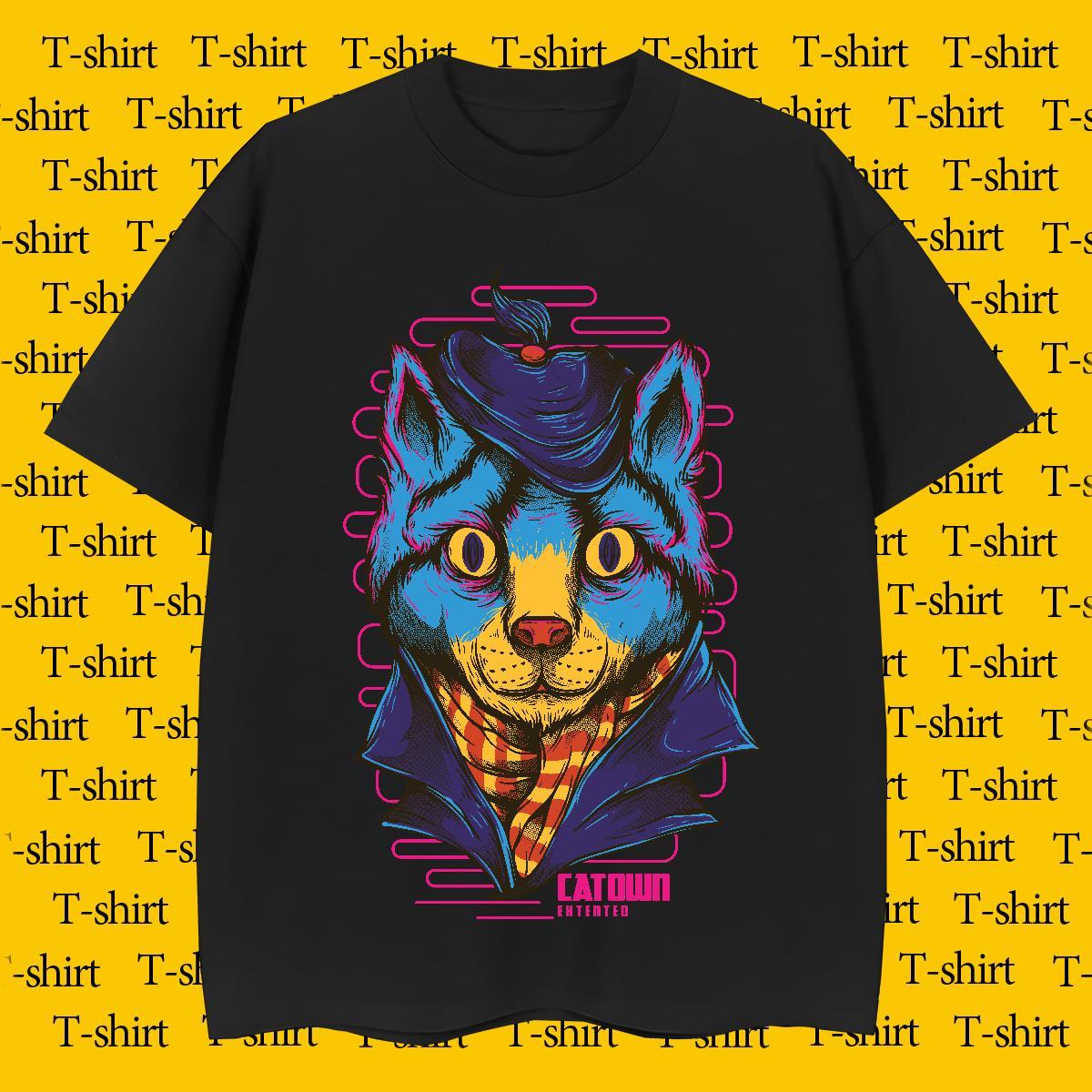 Comfortable Men Tops Tees Daily Outfit 230g Cotton White Plus Size Short Sleeve Soft Blue cat T Shirts Men 2024 Summer Clothes