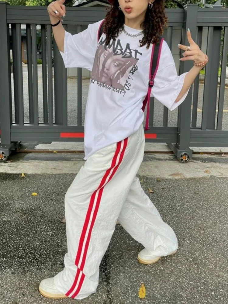 QWEEK Track Sporty Stripped Pants Women Y2k Casual Harajuku Jogging Student School Trousers Autumn Japanese Streetwear 240821