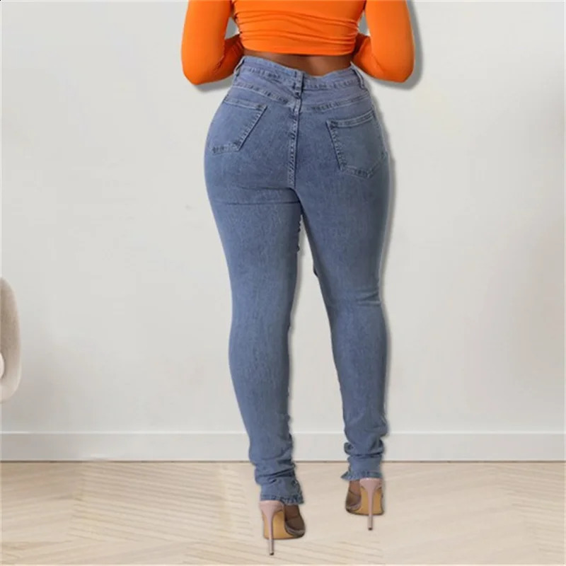 Hollow Out Eyelet Drawstring Lace-up Women Jeans Summer High Waist Slim Fit Pencil Denim Pants Female Trousers Trend Strtwear Z260313