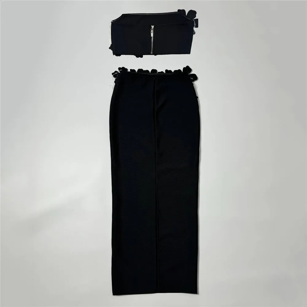 twopiece sexy bead strapless top long womens tight fitting outfit elegant party bandage set 240821