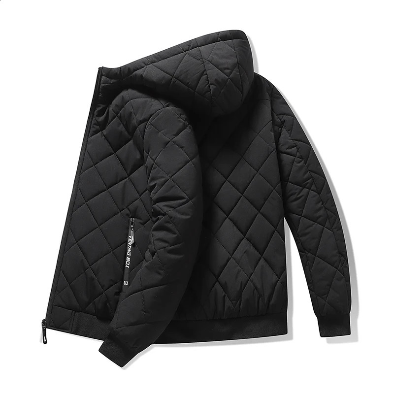 Mens jacket with hood autumn cotton padded mens fashion clothing diamond texture casual park size 5XL 240822