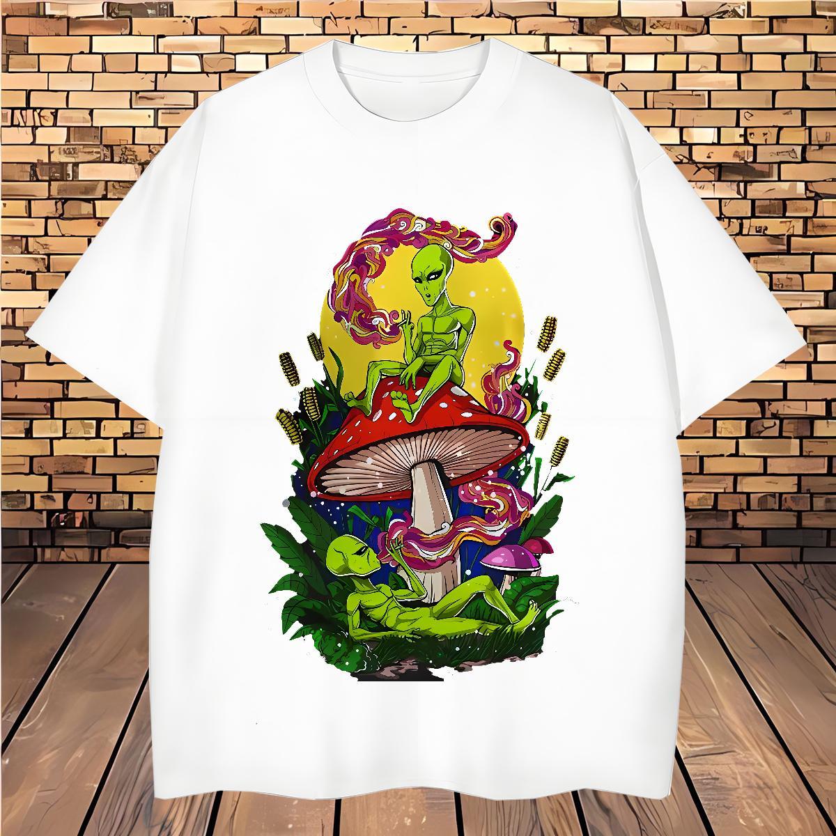 Cool Design mushroom T Shirts Men Casual Beach Men Clothes T-Shirt 100% Cotton 230g Classic Casual Crew Neck Skull Tshirts