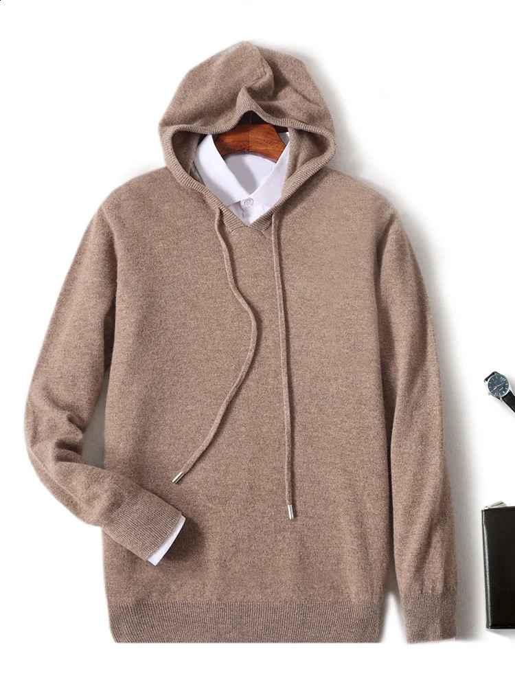 100%Pure Wool Hoodie Mens Hooded Collar Knit Pullover Casual All-Match Large Size Sweater Autumn Winter High-End Base Shirt 240821