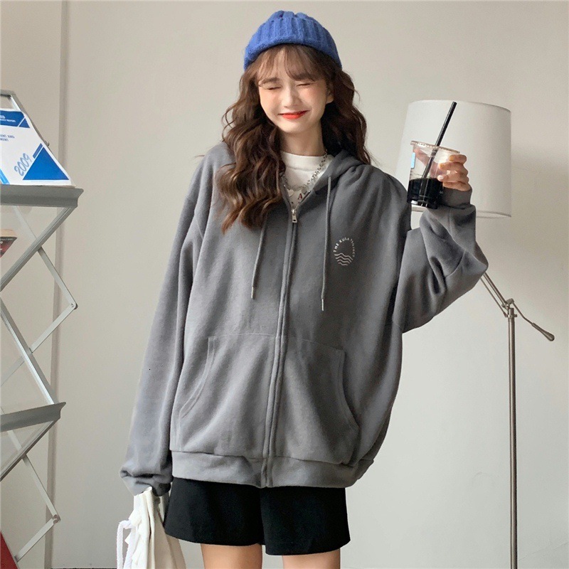 Spring and Autumn New Korean College Style Loose Large Size Thin Zipper cardigan Sweatshirt Women's Casual Coat Trendy dongdumaoyi