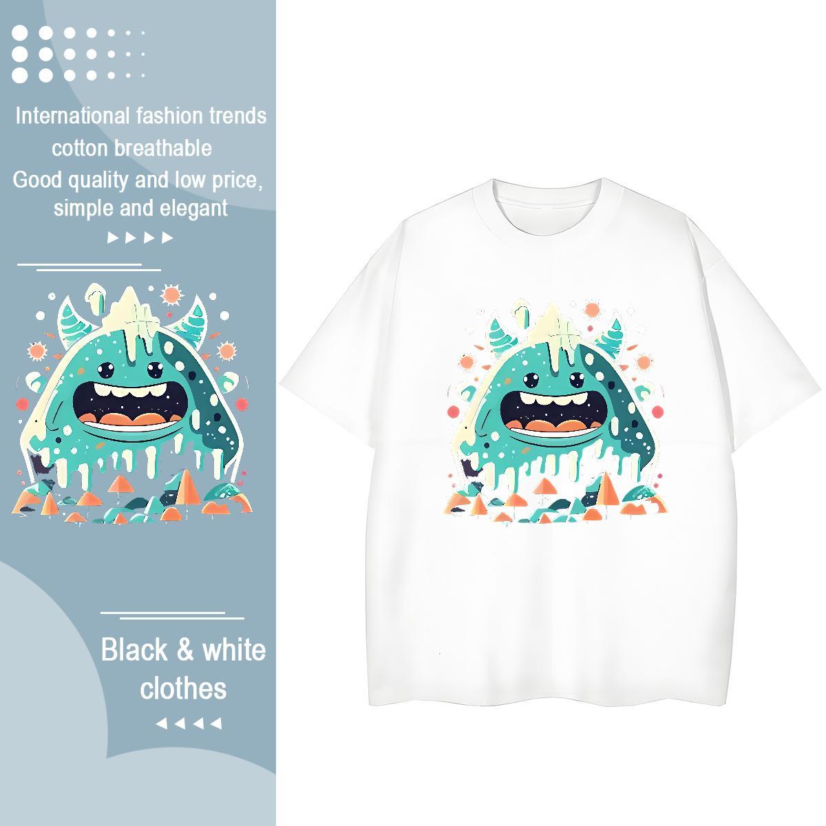 High quality Tshirt for Man Woman 230g Cotton Little Monster Sports Casual T Shirts Women Short sleeve Soft Cartoon Floral Printing Wear
