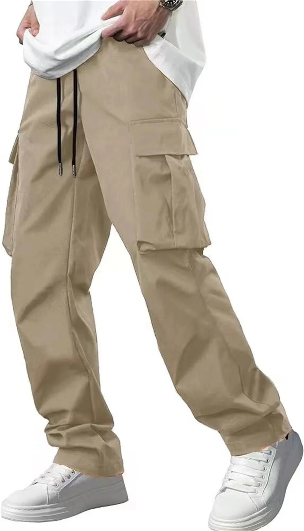 American loose multi pocket straight tube casual mens long pants Japanese work pants Mens oversized mens casual pants 240822