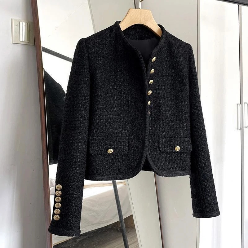 Spring Autumn Korean Short Women Woolen Coat Fashion Long Sleeve Casual Female Coats Elegant Woman Jackets Tops 240822