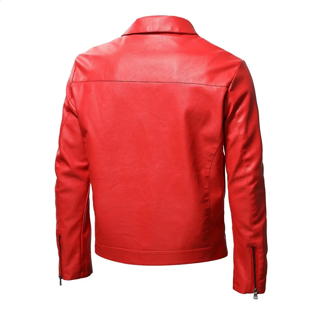 Men Quality Casual PU Leather Coat.Red Slim Rider Style Leather Jacket Young Leather Jackets 240822