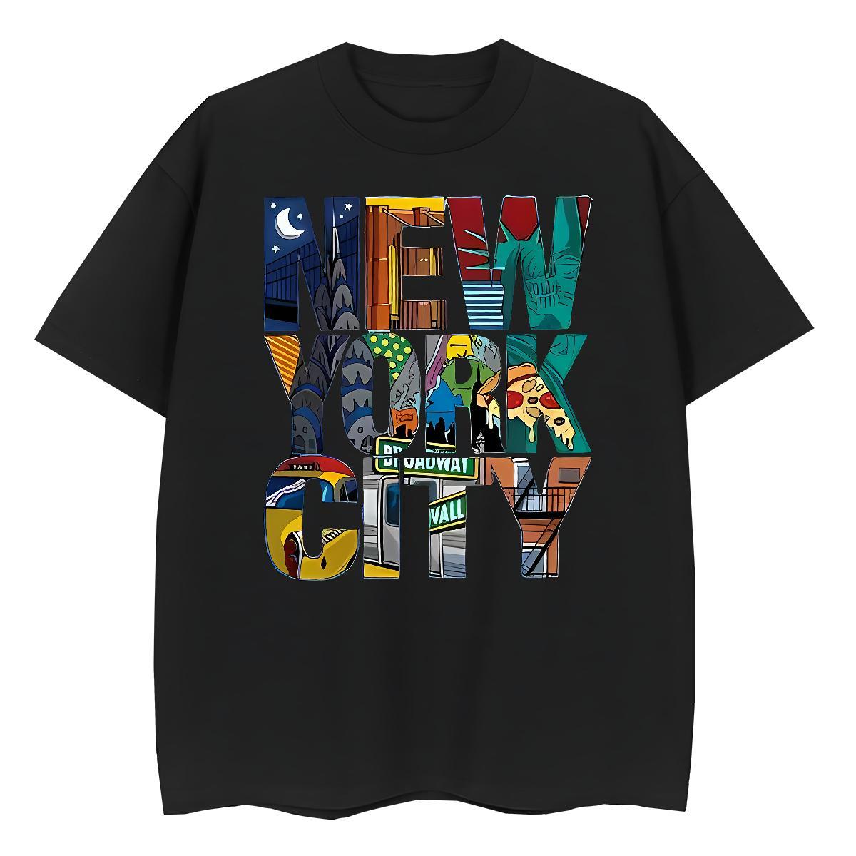 Classic Men Clothes T-Shirt Street Casual 230g 100% Cotton Cartoon Printing L-4XL Crew Neck Breathable New York T-Shirts Designer Tops Shirt