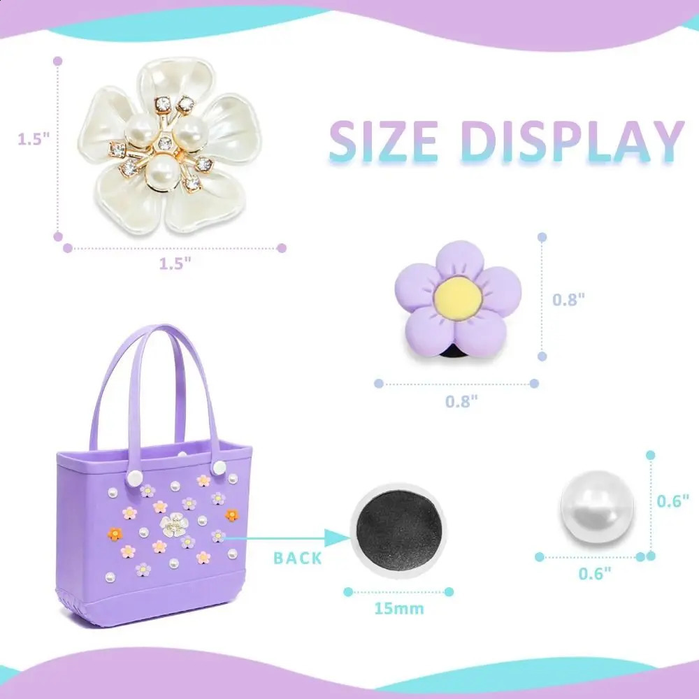 24 pieces of colorful Borg bags DIY handbags beach bag accessories fresh flowers and pearl rubber beach bags 240821