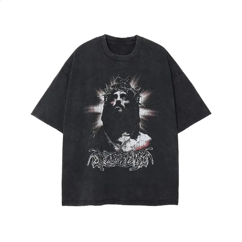Summer mens retro washed Tshirt anime gothic streetwear punk unisex short sleeved top Y2k oversized 240822