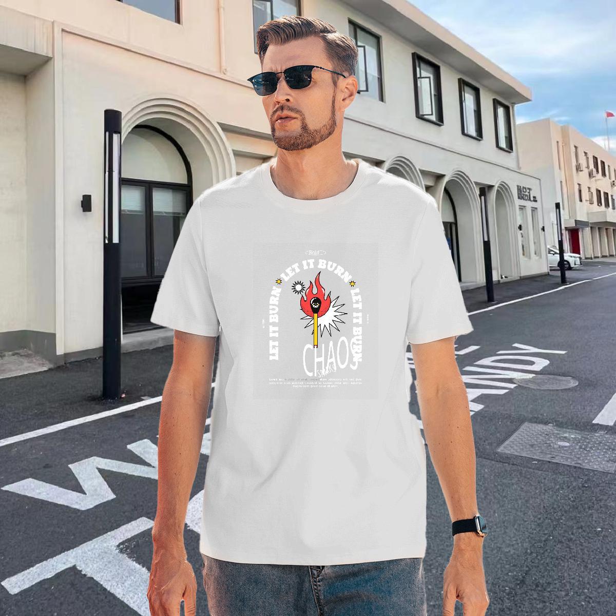 Unisex Tshirts Hip Hop Street 100% Cotton 230g Plus Size Cartoon Breathable Short Sleeve fire T Shirt For Man DIY Top Tees