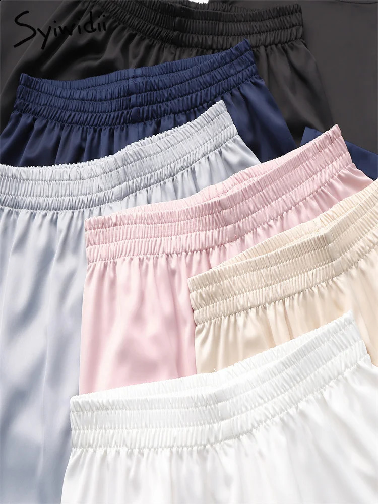 6 Colors Elegant Satin Wide Leg Pants Women Korean Fashion Casual Pants Spring Summer Straight Trousers Y2k Clothes 240821