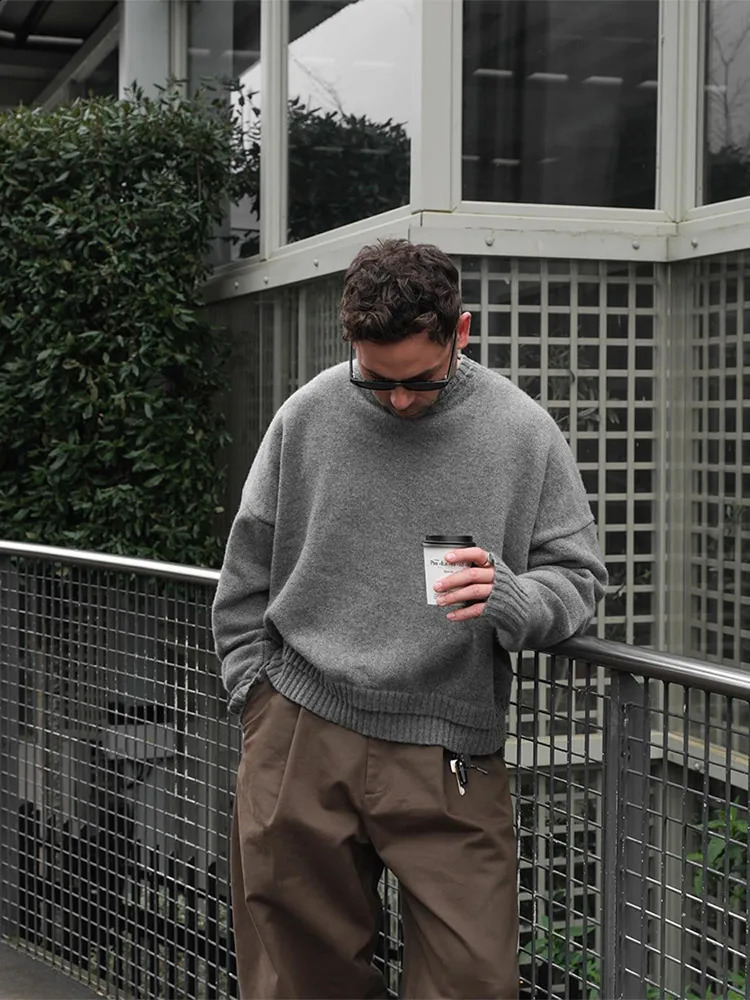 Solid Warm Half Turtleneck Sweater For Male Trendy Long Sleeve Thicken Cashmere Knitted Pullover Autumn Street Knit Jumper 240821