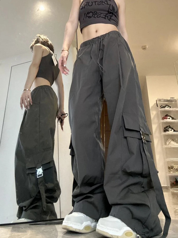 Zoki Vintage Harajuku Y2K Cargo Pant Women Big Pockets Hip Hop Streetwear Trousers American Retro Loose Bf Casual Wide Leg Pants 240821