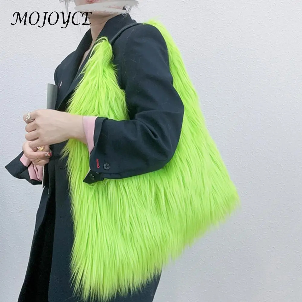 Women Fluffy Shoulder Bag Hasp Plush Tote Handbag Casual Top Handle Bag Versatile Large Capacity Fall Winter Soft Bag 240821