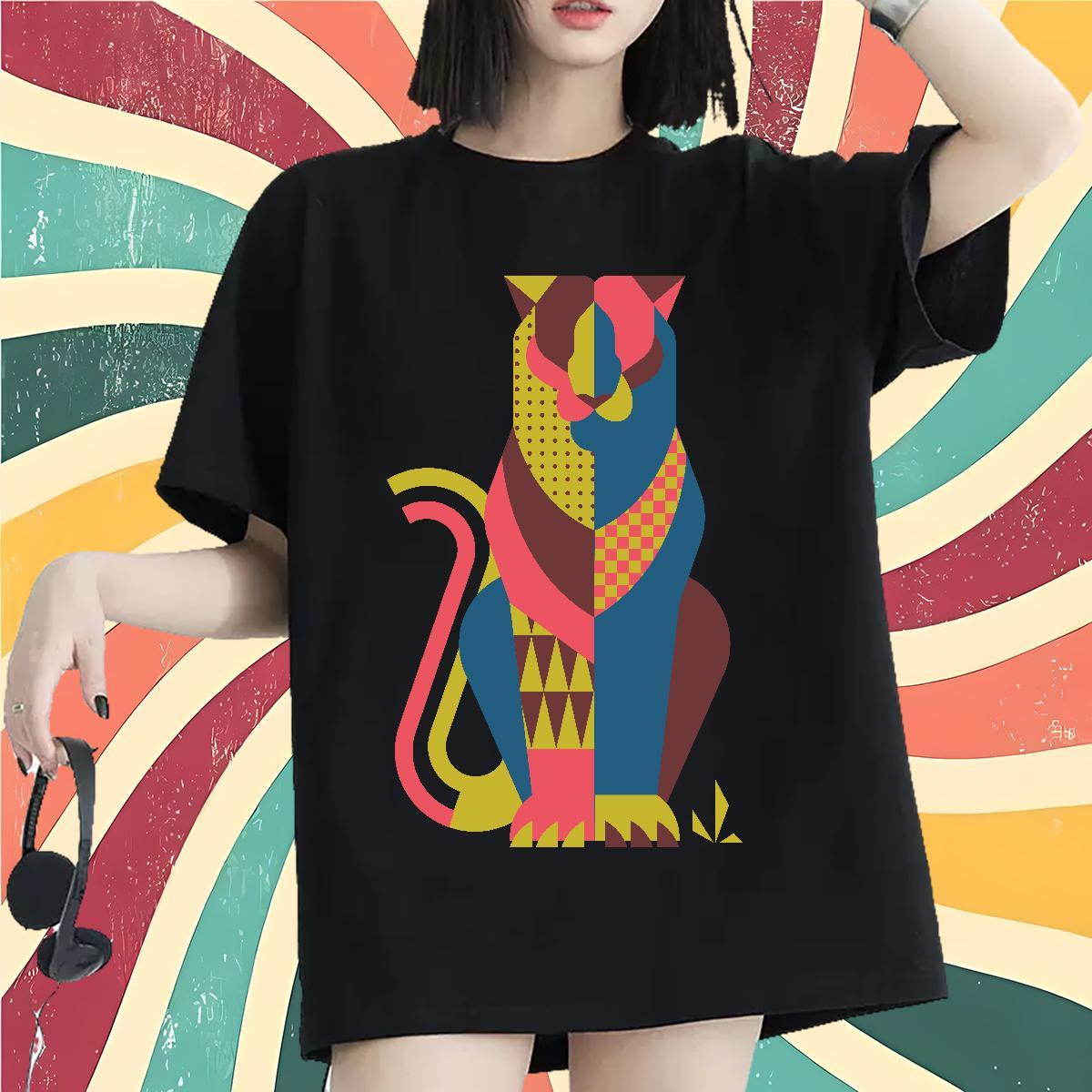 Fashion New T-Shirts for Women O Neck Short Sleeves 230g 100% Cotton Lady T shirt Anime Oversized cat Casual Sport Popular Wear