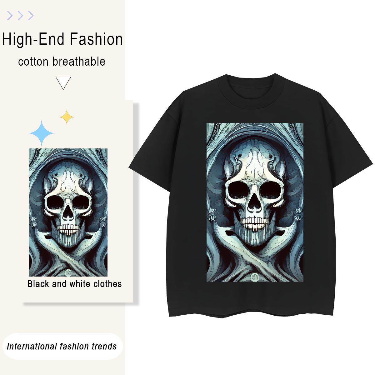 Fashion New Women T Shirts 100% Cotton 230g Breathable Short Sleeve Street Casual skull Lady T shirt Female DIY Logo Clothings