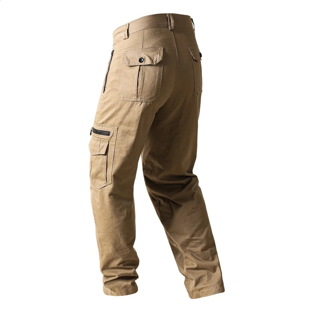 Cotton Mens Multi Pocket Tactical Cargo Pants Loose Solid Trouser Army Combat Jogger Straight Pluse Size S5Xl 240821