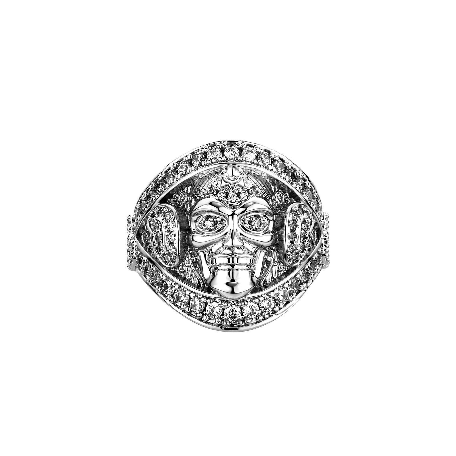 Hip Hop Micromosaic Full Zircon Skull Head Ring 18K Real Gold Plated Jewelry