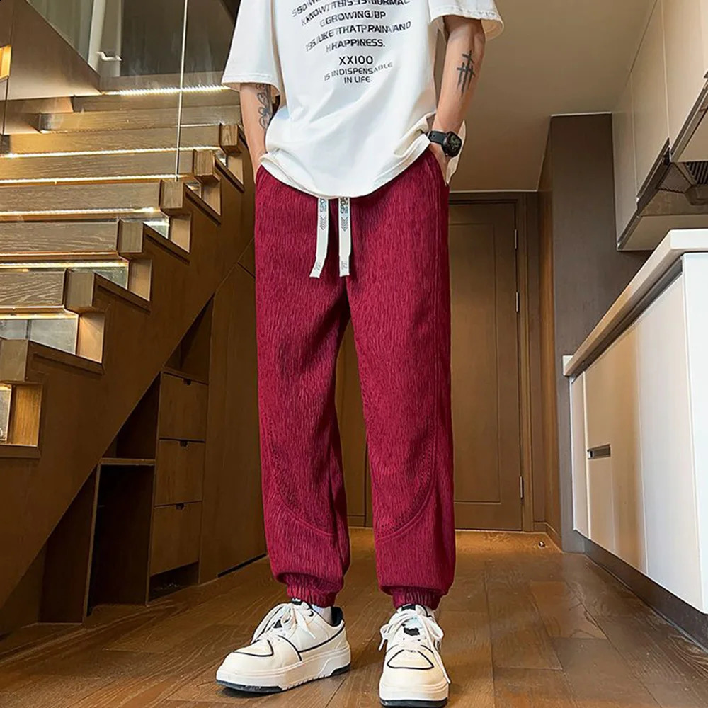 Mens Long Pants Casual Streetwear Wide Leg Pants Summer Thin Ice Silk Texture Quick Drying Wear-Resistant Pants Mens Clothing 240821