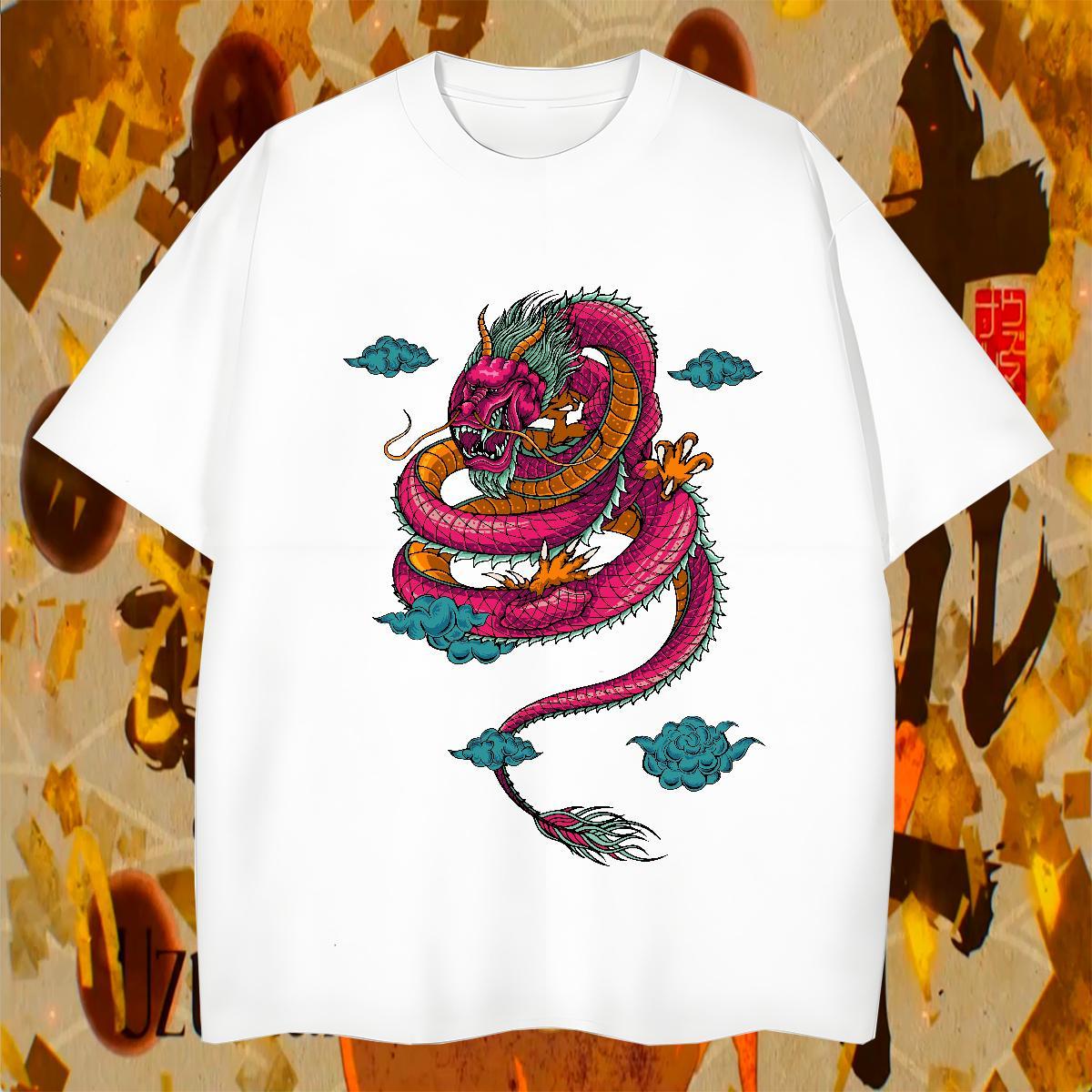 Cool Design Tshirts Spring Summer 230g Cotton DIY Anime Short Sleeve O-Neck dragon Mens T Shirts Fashion Design Clothings