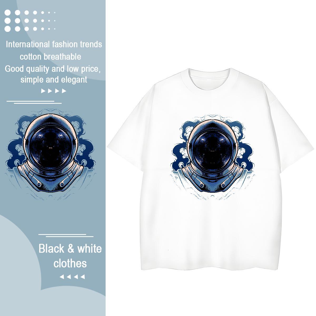 Popular Unisex Tshirts 100% Cotton 230g cosmonaut Casual Daily Wear Woman T Shirts O Neck Short Sleeves Cartoon Print Clothes Shirt