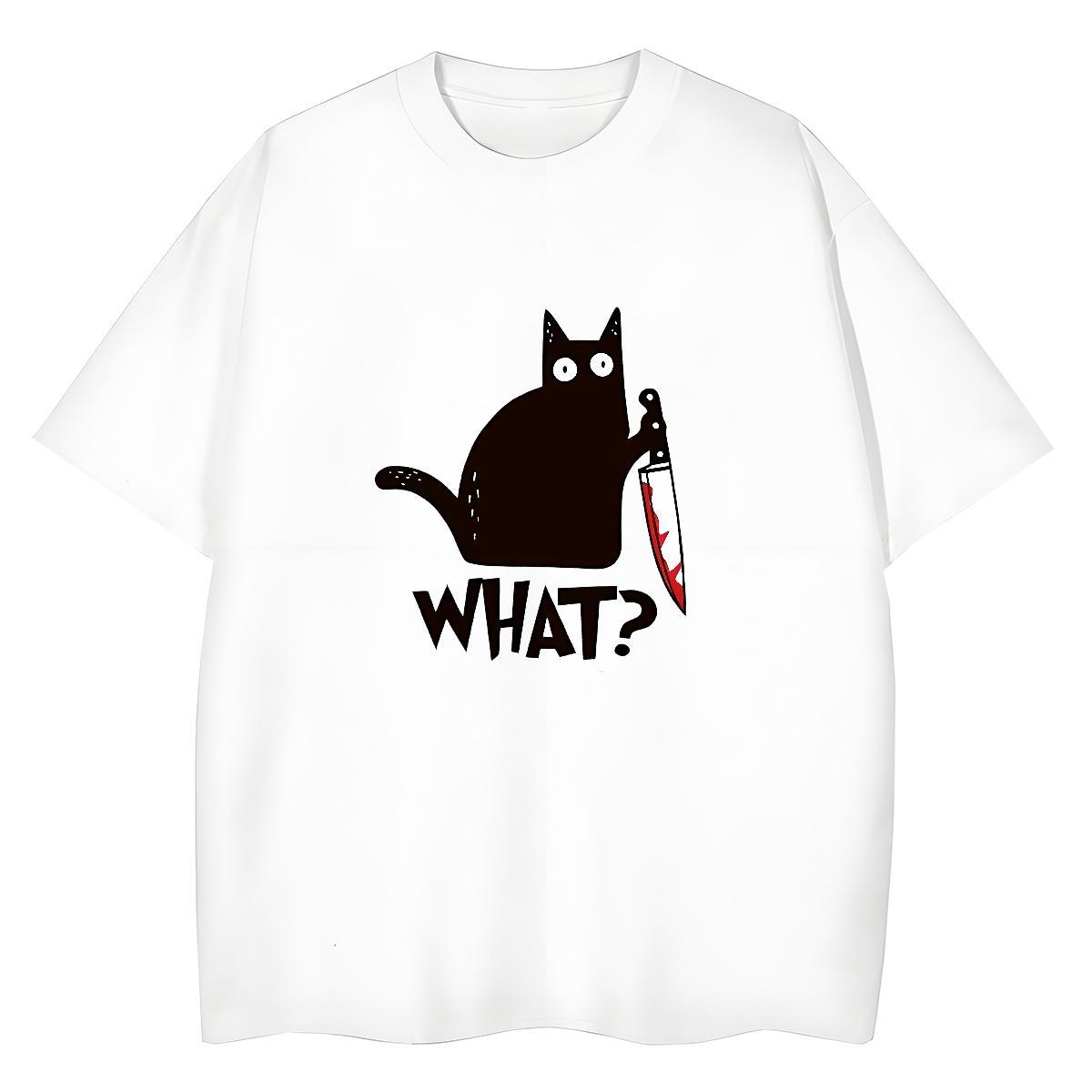 2024 DIY T-Shirts Crew Neck 230g Pure Cotton Women Tees Cartoon Printing L-4XL cat Home Outdoor Loose Clothes