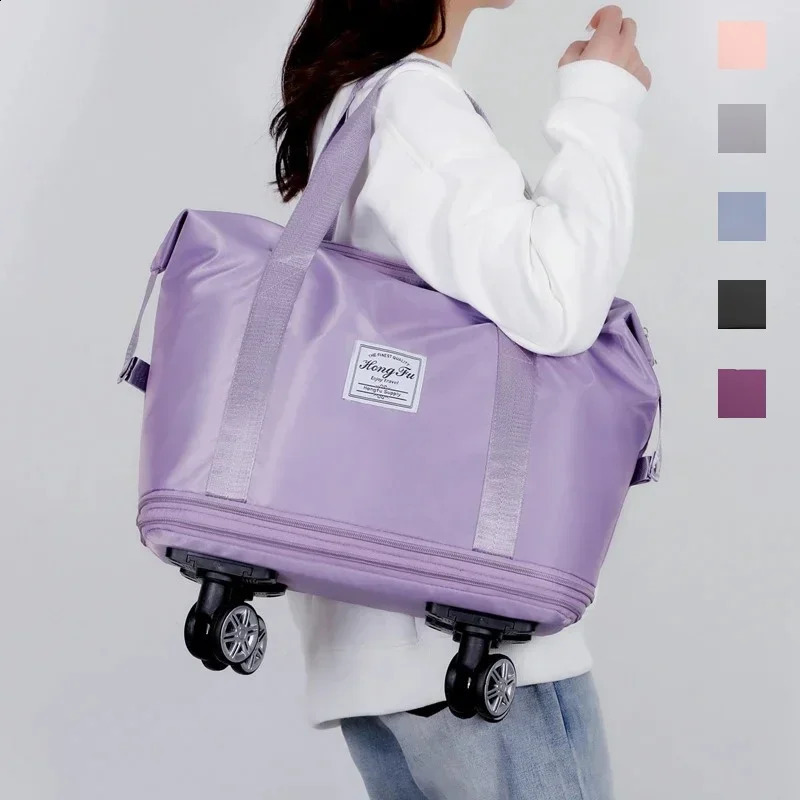 Wheel travel bag lightweight carry on luggage storage delivery bag dry wet separation large capacity fitness yoga bag 240821