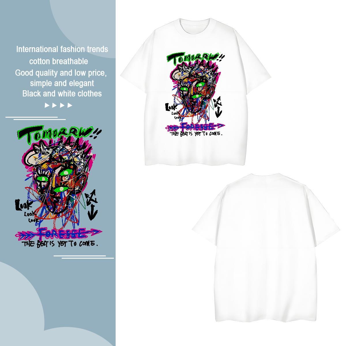 Customized graffiti Men Tees 230g Cotton Mens T Shirts DIY Printed Anime Printing Street Round Neck Short Sleeve TOP Quality Clothings