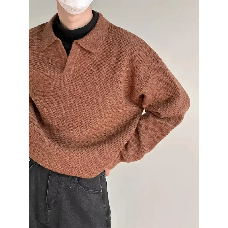 Knitted Sweater Men Old Money Oversize Casual Pullovers for Man Autumn Winter Khaki Polo Tops Male Streetwear Korean 240815
