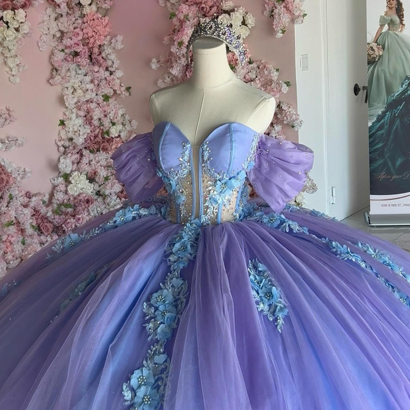 Lavender Quinceanera Dresses Sweetheart Ball Gown 2025 Floral Appliques Lace Beads Tull Corset Mexico Sweet 16 Vestidos De XV 15 Anos