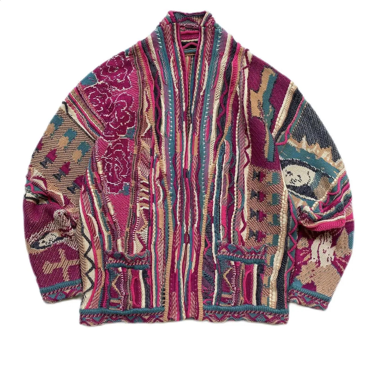 Aboorun mens retro cardigan woolen sweater Harajuku loose knit Dos long robe 240821