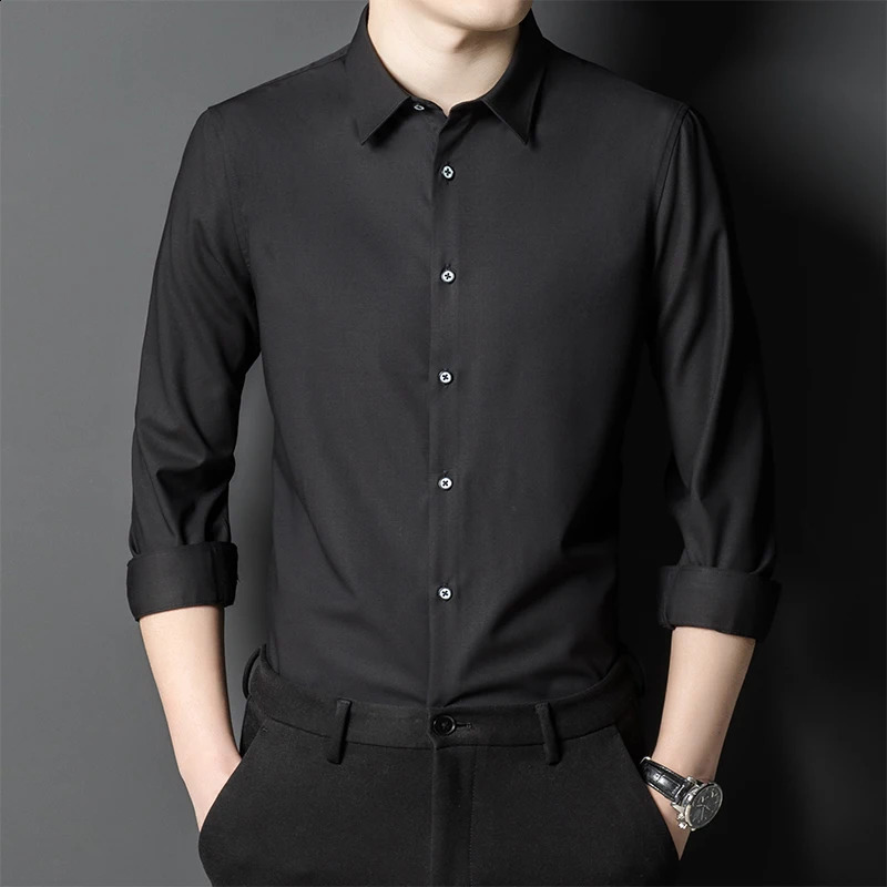Bamboo Fiber Solid Color Mens Shirt Long-Sleeved Breathable Comfortable Anti-Wrinkle Casual Fashion Business Formal Shirts 240822