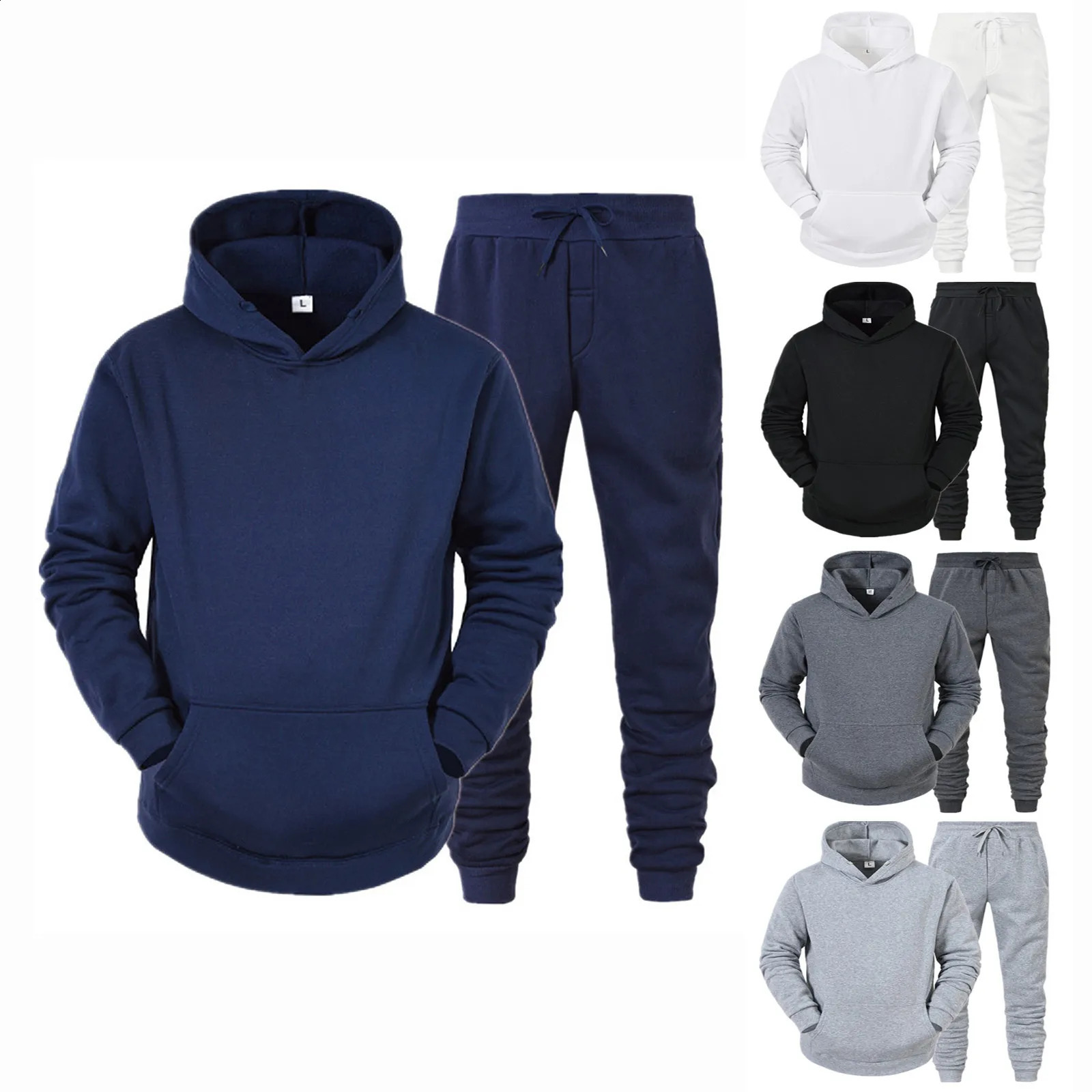 autumn and winter mens pants set Tracksuit hoodiepants 2PCS fashion trend hiphop Y2K clothing sportswear 240827