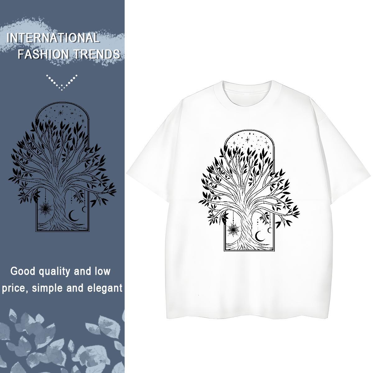Fashion Casual T Shirts Women O-Neck Short Sleeve 100% Cotton 230g Tshirt for Man Woman Graphic tree Outdoor Popular Polos