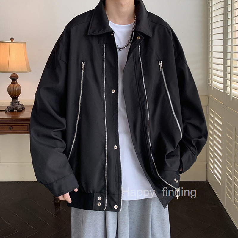 American Functional Style Pilot Jacket Mens Spring and Autumn New Zipper Jacket Loose Trendy Style Workwear Baseball Uniform