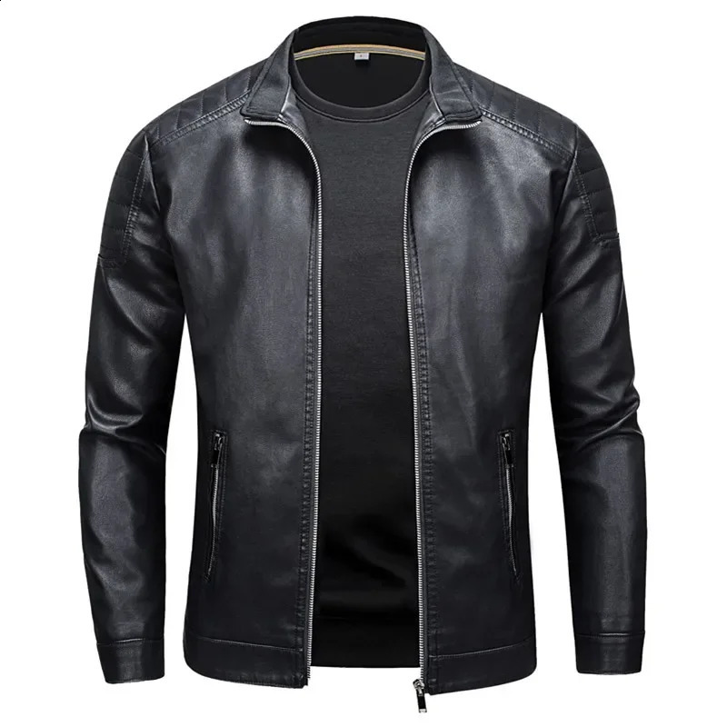 Stand Collar Leather Jacket Mens Fashion Jacket Casual Men Leather Jacket Slim Korean Version Handsome Mens Clothing 240822