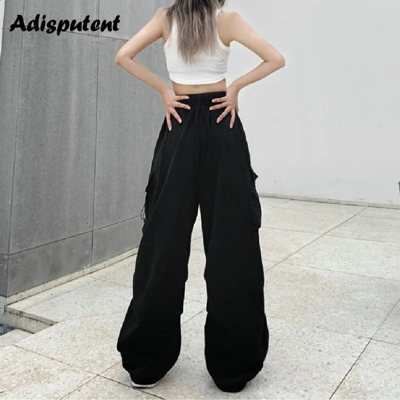 Women Y2K Streetwear Cargo Pants Joggers Techwear Wide Leg Pockets Pants Korean Harajuku Casual Solid Baggy Straight Trousers 240821